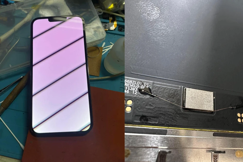 Sửa lỗi màn hình iPhone ám xanh (hoặc hồng) bằng cách câu dây đồng.