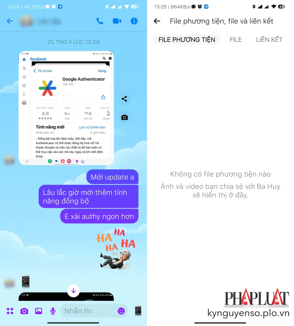 Messenger bị lỗi không hiển thị tập tin đính kèm. Ảnh: TIỂU MINH