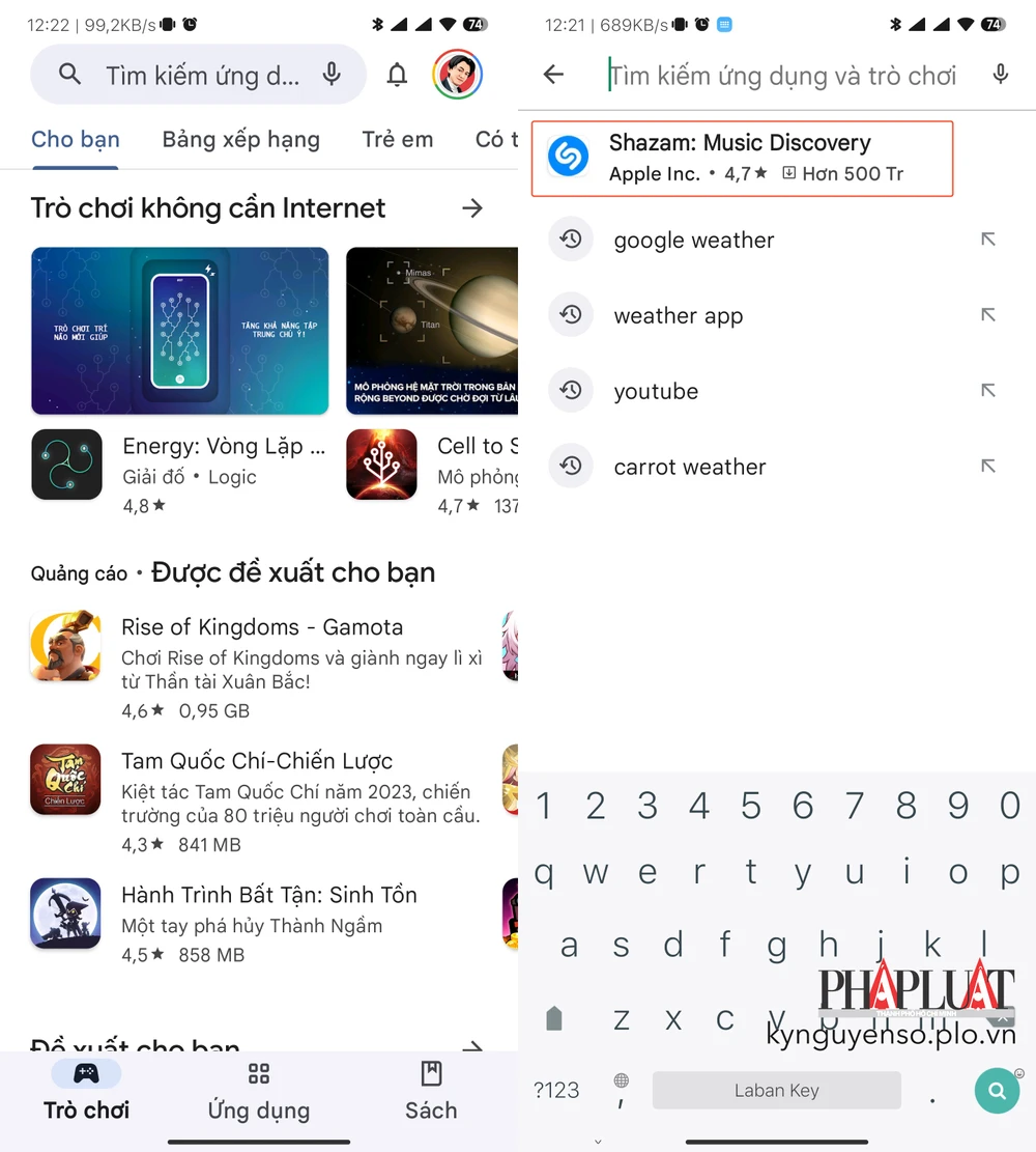 Google hiển thị quảng cáo trên Play Store. Ảnh: TIỂU MINH