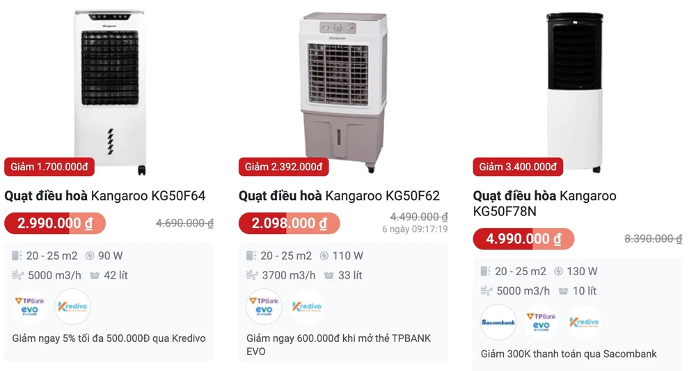 Nhiều mẫu quạt điều hòa giảm giá đến 50%. Ảnh: TIỂU MINH