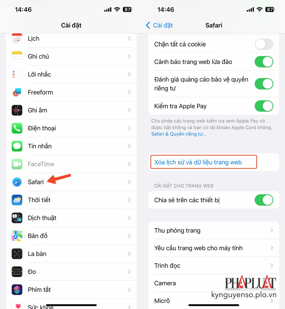 xoa-cookie-tren-iphone Xóa cookie trên iPhone. Ảnh: MINH HOÀNG