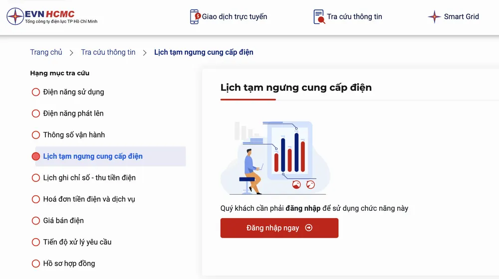 Kiểm tra lịch cúp điện online trên website của công ty điện lực. Ảnh: MINH HOÀNG