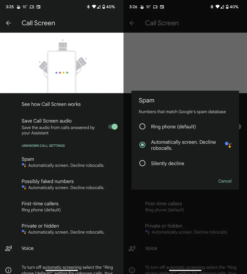 google-giup-nguoi-dung-chong-lai-cuoc-goi-rac Google bổ sung một số tùy chọn mới giúp người dùng chống lại cuộc gọi rác. Ảnh: Android Police