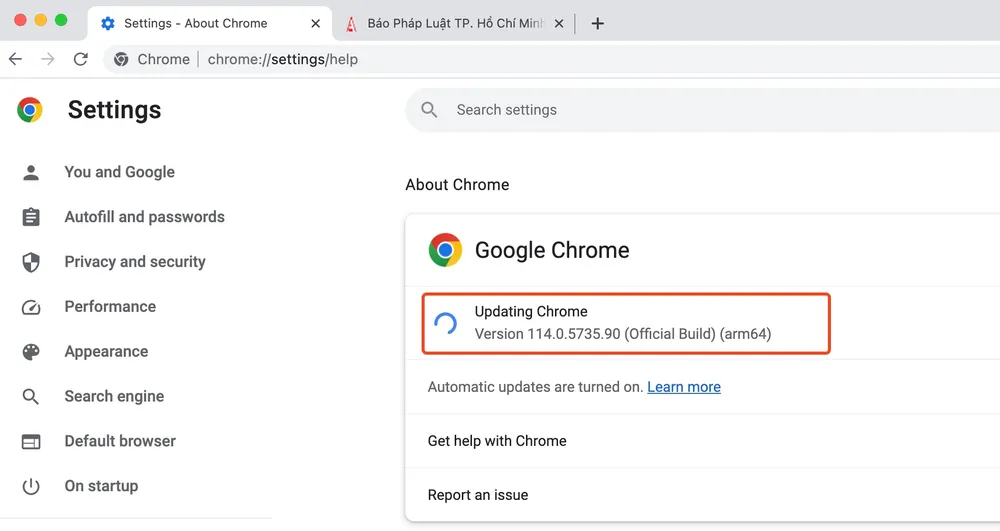 Cập nhật trình duyệt Chrome lên phiên bản mới nhất. Ảnh: TIỂU MINH