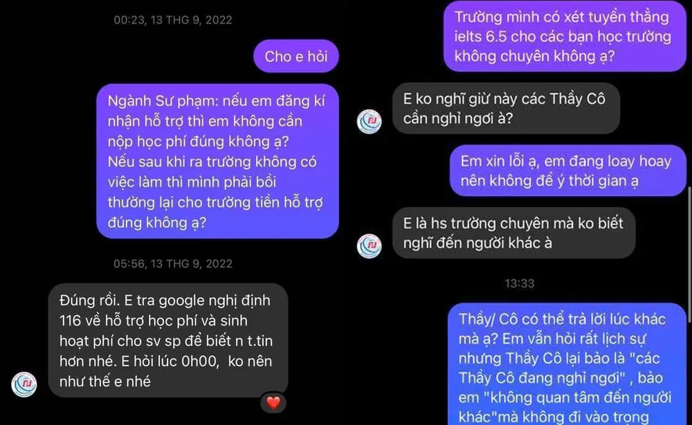 Nội dung phản hồi sinh viên được cho là không phù hợp. Ảnh chụp màn hình