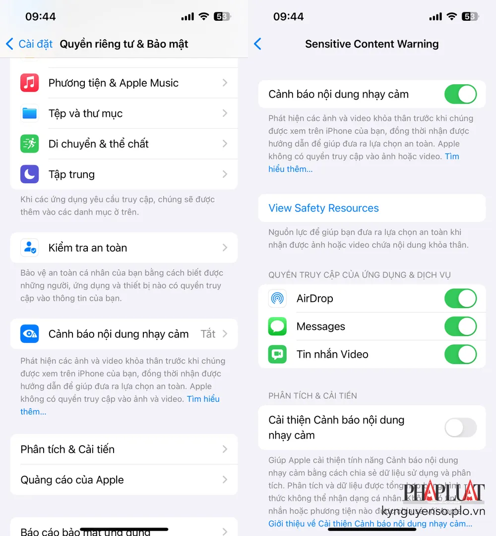 Kích hoạt tính năng cảnh báo nội dung nhạy cảm. Ảnh: TIỂU MINH