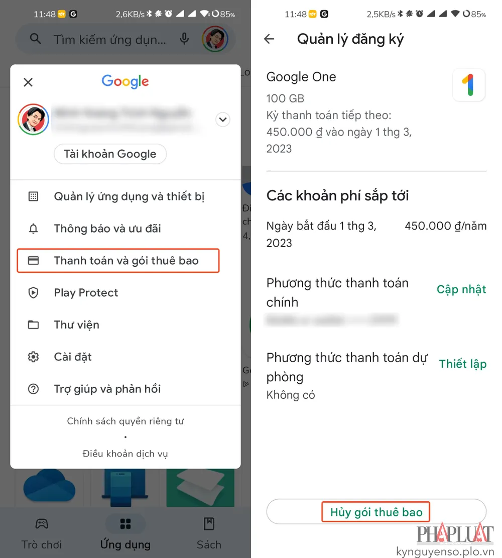 Hủy đăng ký ứng dụng trên Android. Ảnh: MINH HOÀNG
