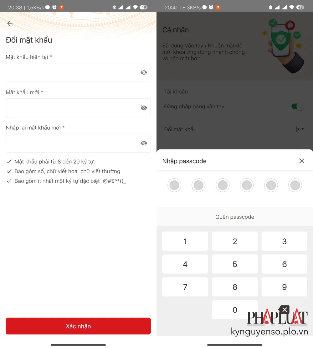 Đổi mật khẩu tài khoản VNeID. Ảnh: MINH HOÀNG