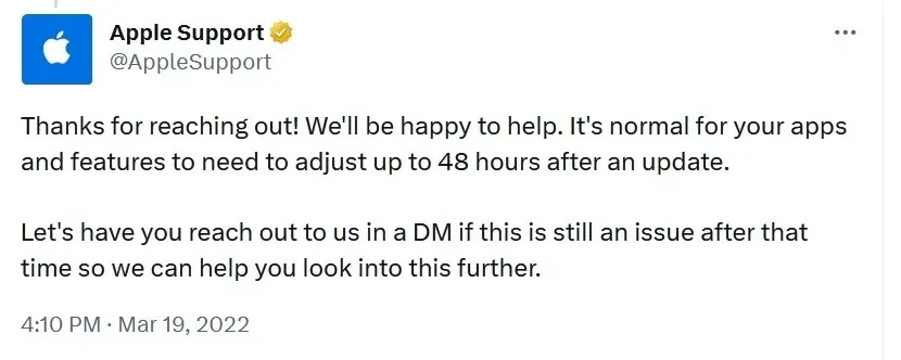 Apple lưu ý rằng người dùng nên đợi khoảng 48 tiếng sau khi cập nhật để iPhone hoàn tất việc thiết lập.