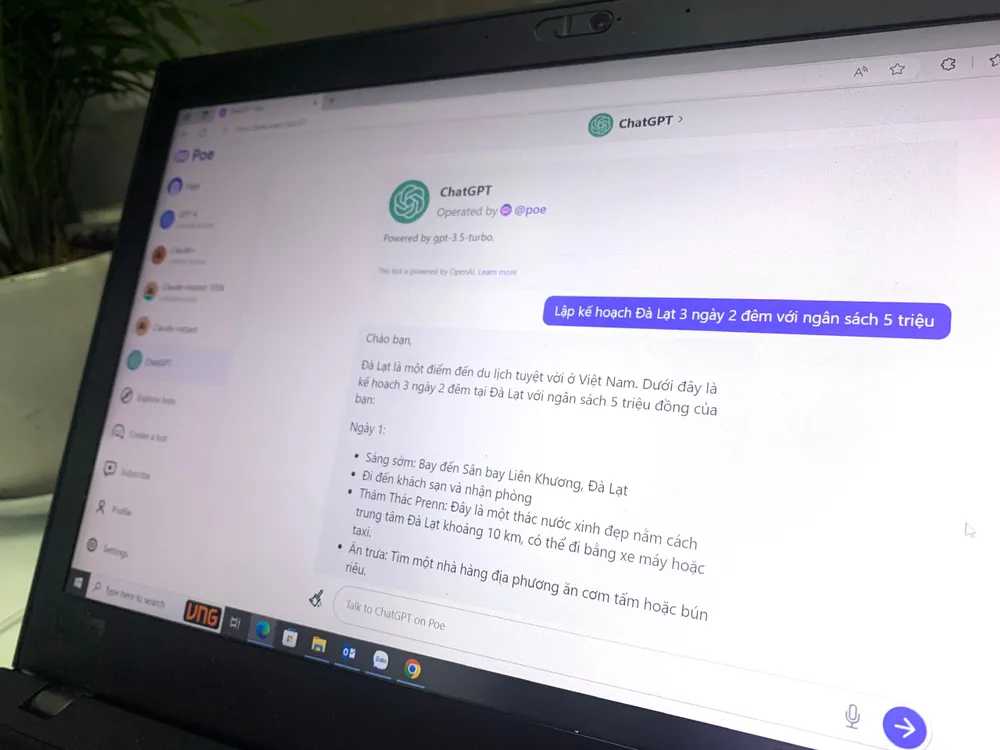 nhờ chatgpt gợi ý du lịch