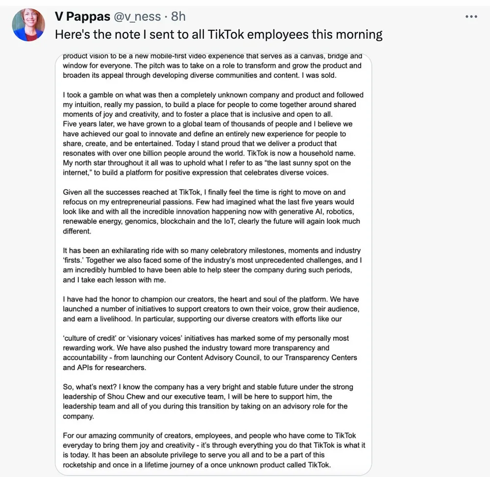 pappas-tiet-lo-ly-do-nghi-viec-tai-tiktok V Pappas tiết lộ lý do nghỉ việc tại TikTok. Ảnh chụp màn hình