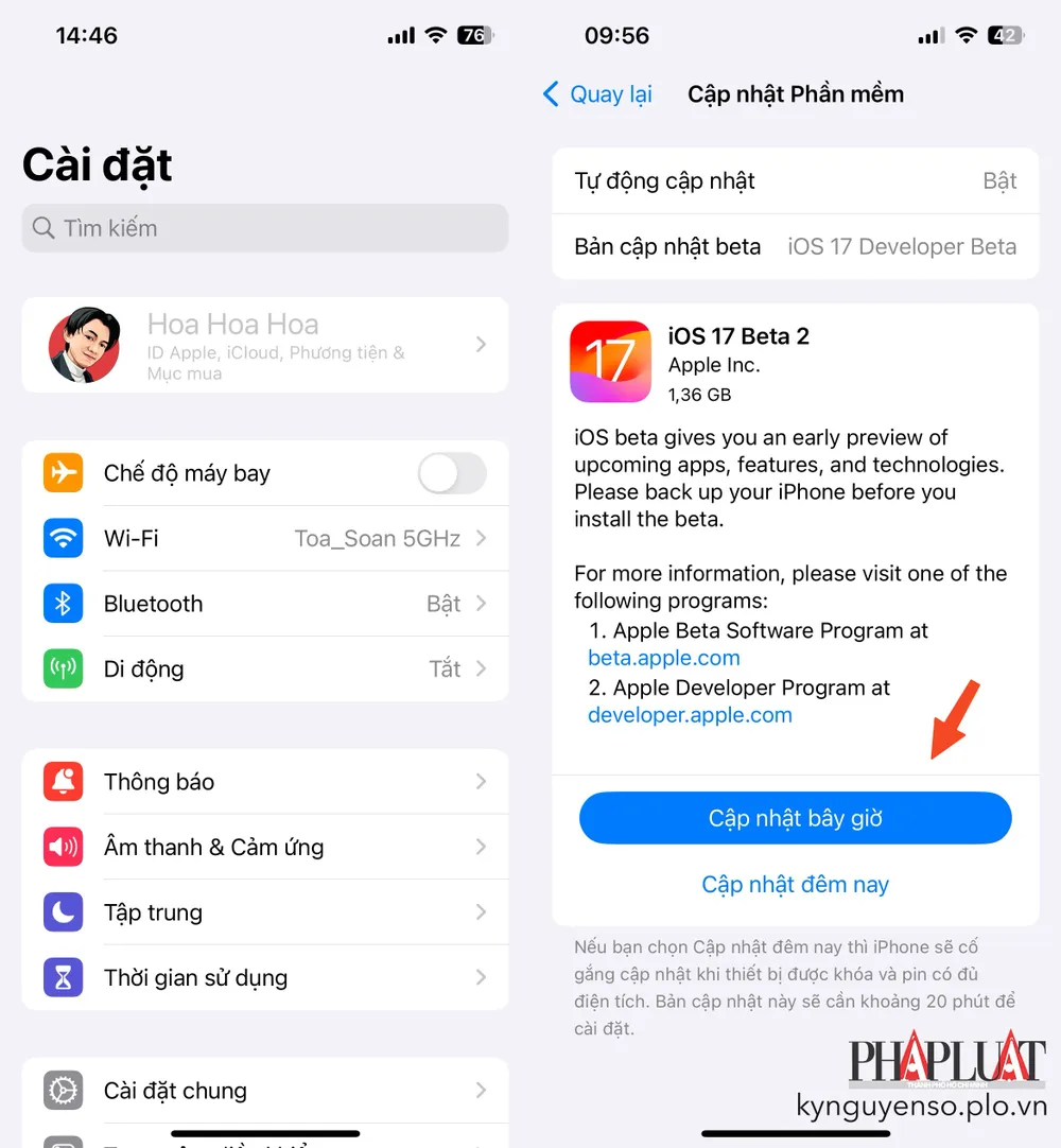 Cập nhật iPhone lên phiên bản mới nhất. Ảnh: MINH HOÀNG