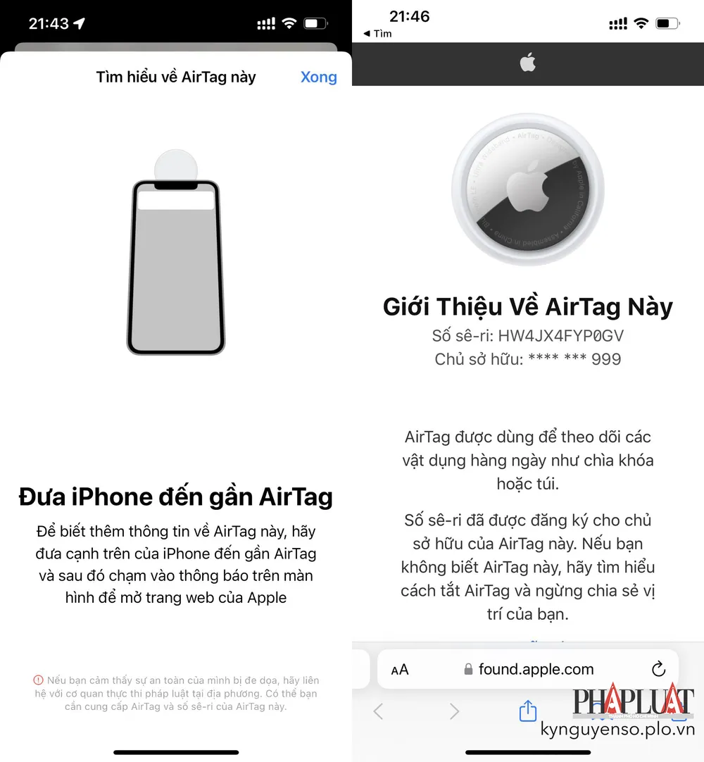 kiem-tra-thong-tin-chu-so-huu-airtag Kiểm tra thông tin của chủ sở hữu AirTag. Ảnh: TIỂU MINH