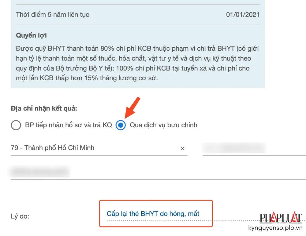 Chọn nhận thẻ BHYT tại nhà. Ảnh: MINH HOÀNG