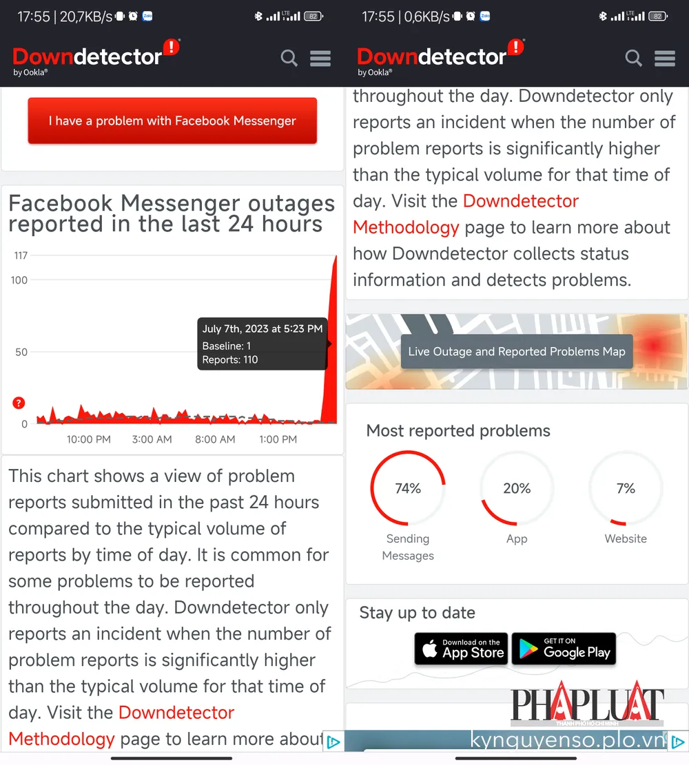 Facebook Messenger gặp lỗi tại nhiều khu vực trên thế giới. Ảnh: TIỂU MINH