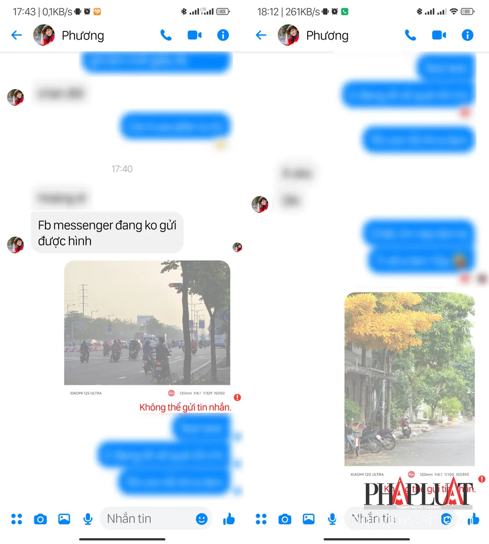 Facebook Messenger không gửi được hình ảnh. Ảnh: TIỂU MINH