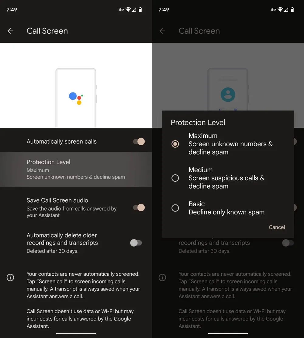 Mức độ chặn cuộc gọi rác. Ảnh: MINH HOÀNG