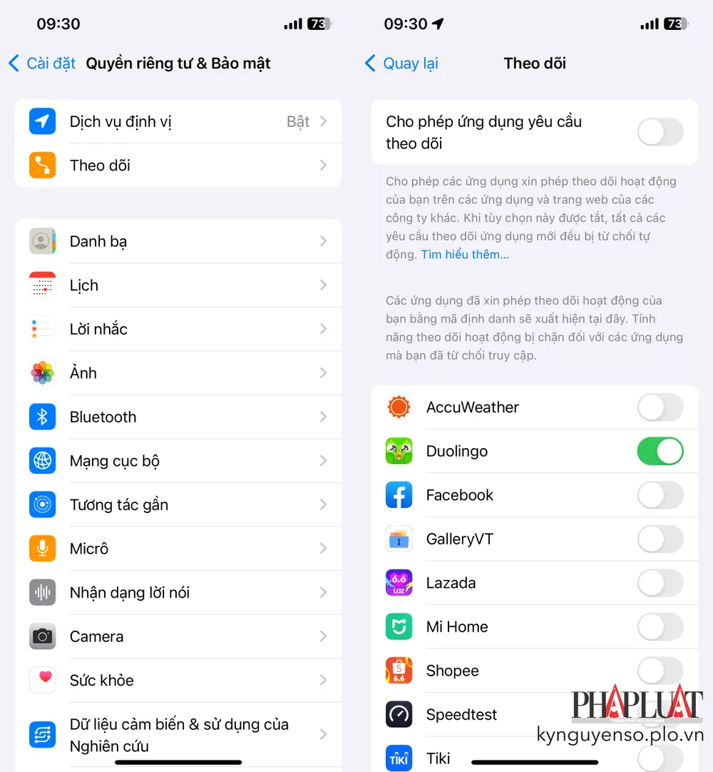 Cách ngăn các ứng dụng theo dõi trên iPhone. Ảnh: TIỂU MINH