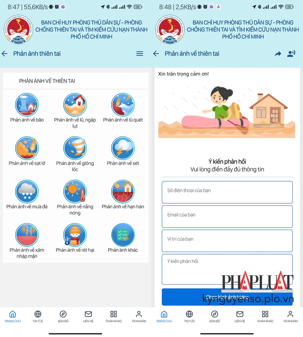 Cách phản ánh thiên tai tại khu vực mình đang sinh sống. Ảnh: MINH HOÀNG