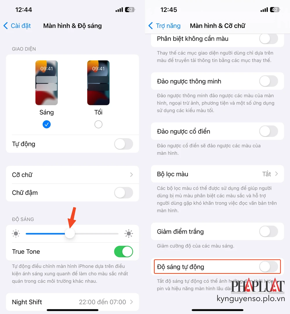 Bật độ sáng tự động trên iPhone. Ảnh: MINH HOÀNG