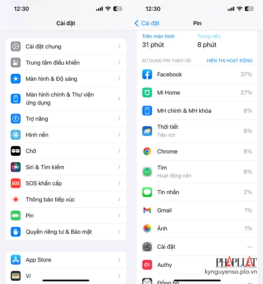 Kiểm tra các ứng dụng ngốn pin trên iPhone. Ảnh: MINH HOÀNG