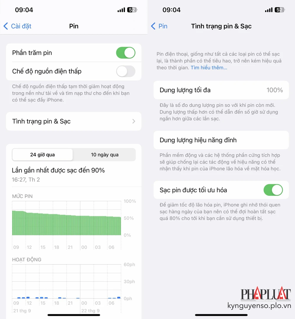 Kích hoạt tính năng sạc pin được tối ưu hóa trên iPhone. Ảnh: MINH HOÀNG
