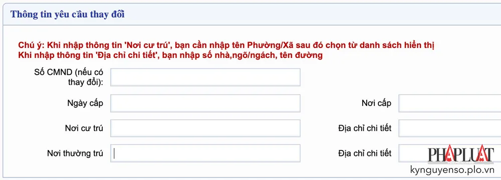 Yêu cầu thay đổi thông tin cá nhân trên GPLX. Ảnh: MINH HOÀNG
