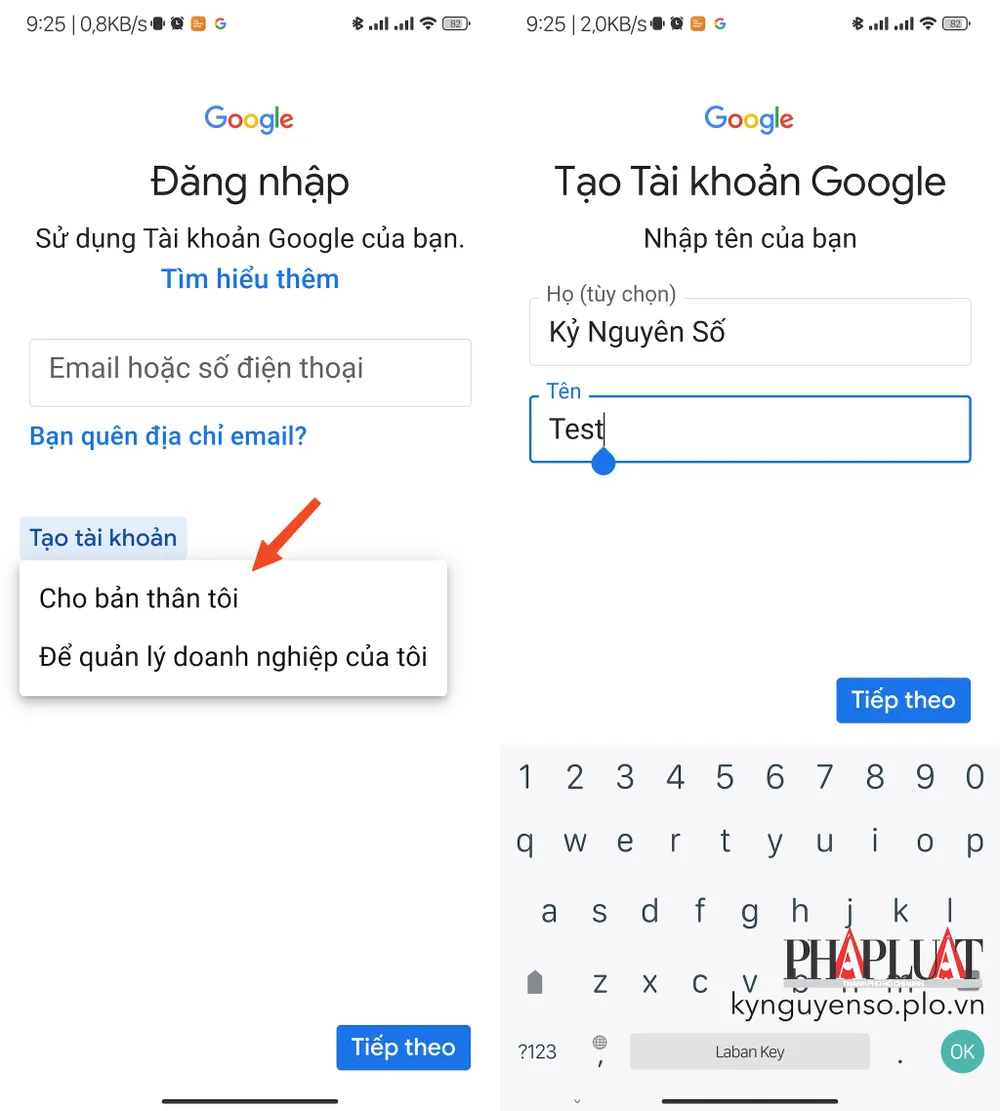 Chọn loại tài khoản Google cần tạo. Ảnh: MINH HOÀNG