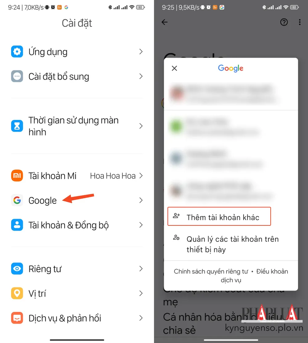 Thêm tài khoản Google mới. Ảnh: MINH HOÀNG
