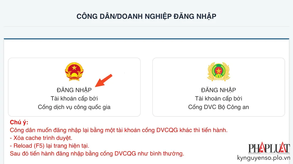 Đăng nhập bằng tài khoản cổng dịch vụ công quốc gia. Ảnh: MINH HOÀNG