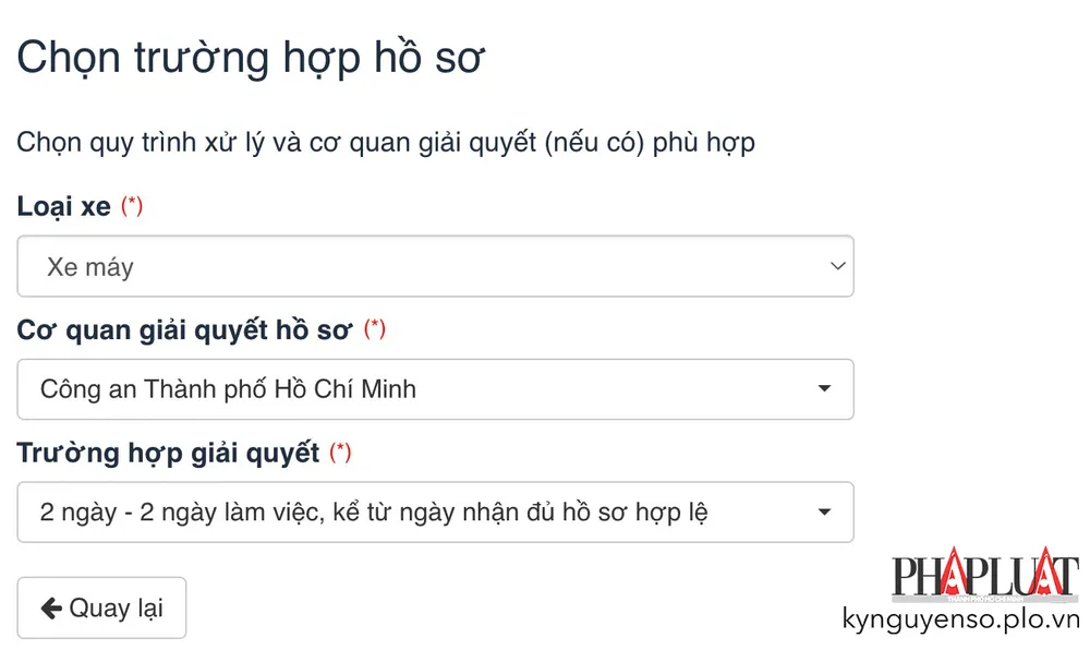 Chọn quy trình xử lý và cơ quan giải quyết (nếu có). Ảnh: MINH HOÀNG
