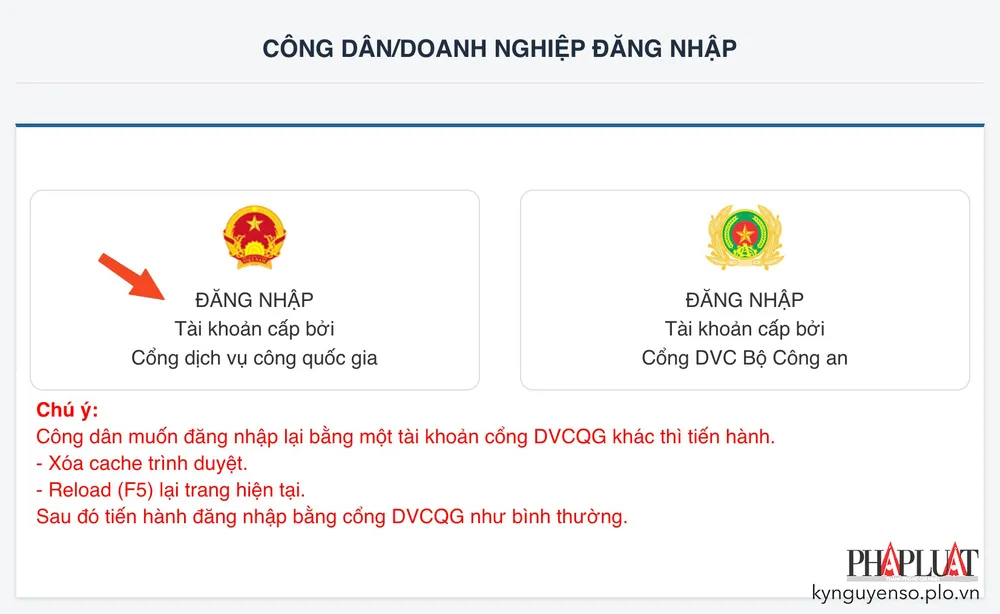 Đăng nhập vào cổng dịch vụ công Bộ Công an. Ảnh: MINH HOÀNG