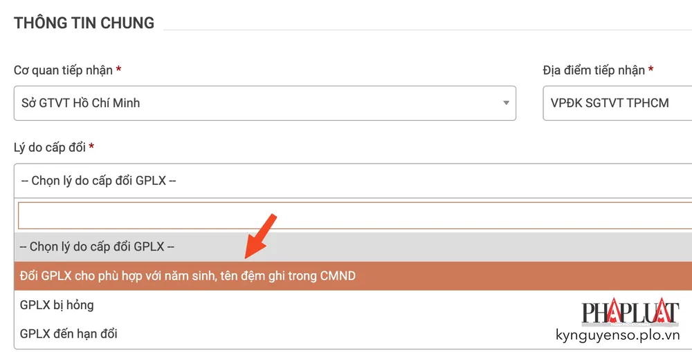 chon-ly-do-cap-doi-gplx Chọn lý do cấp đổi GPLX. Ảnh: MINH HOÀNG