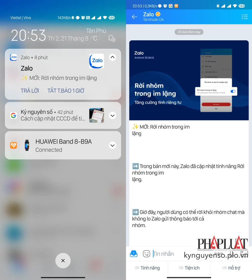 Tính năng rời nhóm Zalo trong im lặng. Ảnh: MINH HOÀNG