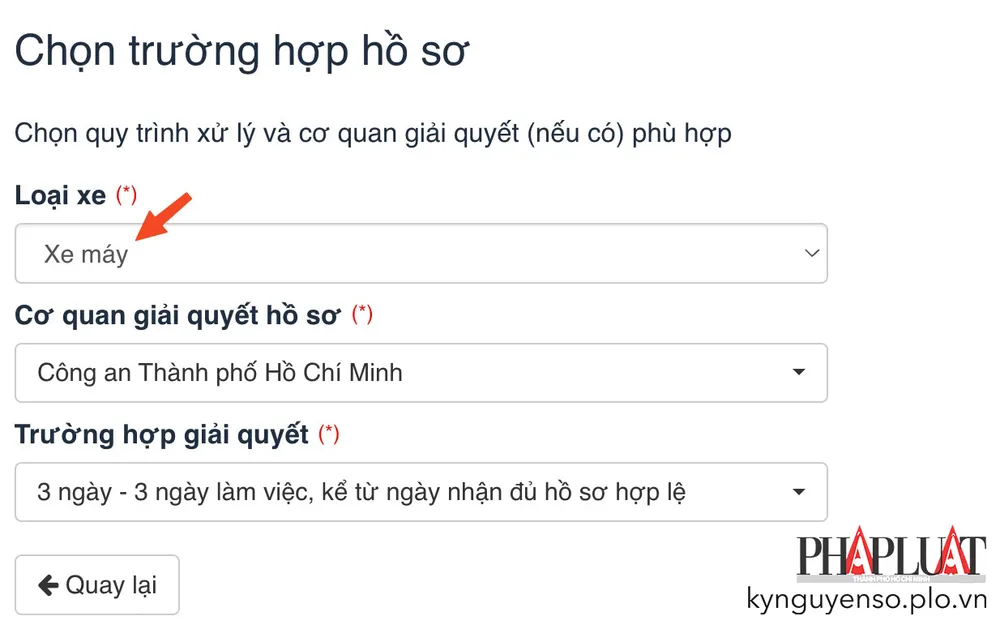 chon-loai-xe-can-dang-ky-bien-so-dinh-danh-online Chọn loại xe cần đăng ký, cấp biển số định danh. Ảnh: MINH HOÀNG