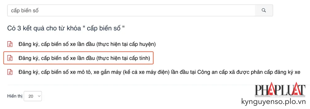 chon-thu-tuc-cap-bien-so-dinh-danh-online Chọn thủ tục cấp biển số định danh lần đầu. Ảnh: MINH HOÀNG