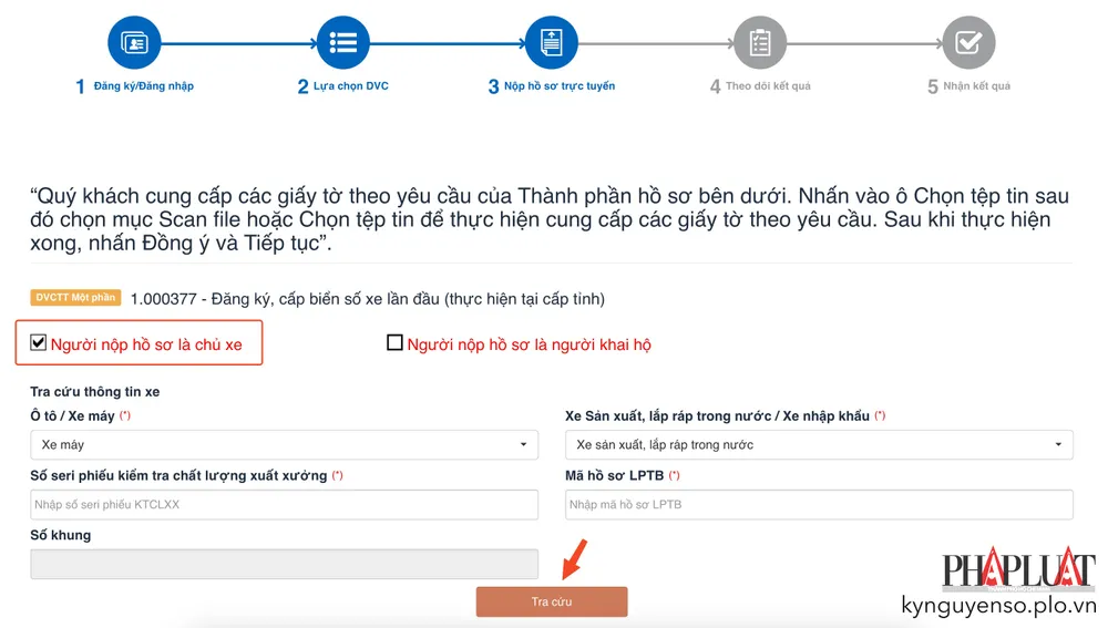 ke-khai-ho-so-dang-ky-bien-so-dinh-danh-online Kê khai đầy đủ thông tin trong hồ sơ đăng ký biển số định danh. Ảnh: MINH HOÀNG
