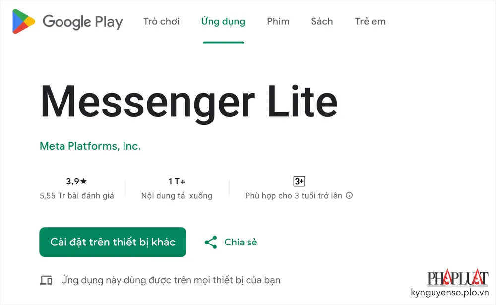 Messenger Lite hiện đã bị xóa khỏi Google Play. Ảnh: TIỂU MINH