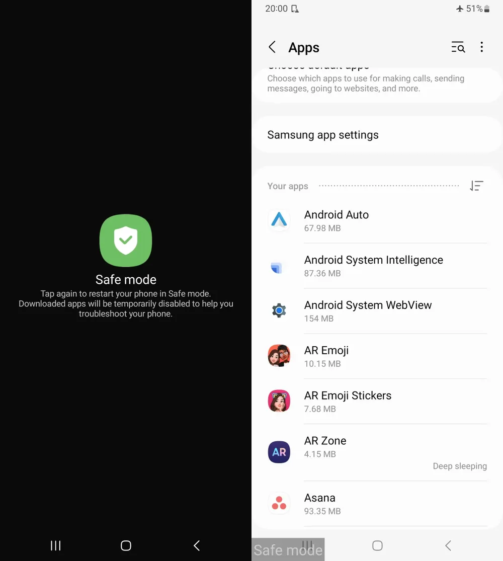 gỡ các ứng dụng lạ trong safe mode