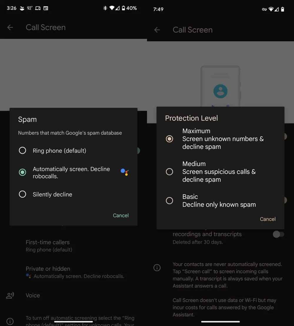 Chọn chế độ bảo vệ và chặn cuộc gọi rác. Ảnh: 9to5google