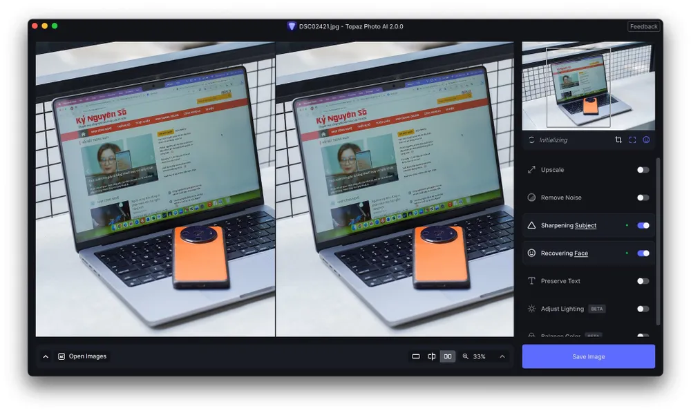 Sử dụng Topaz Photo AI để làm sắc nét bức ảnh. Ảnh: TIỂU MINH