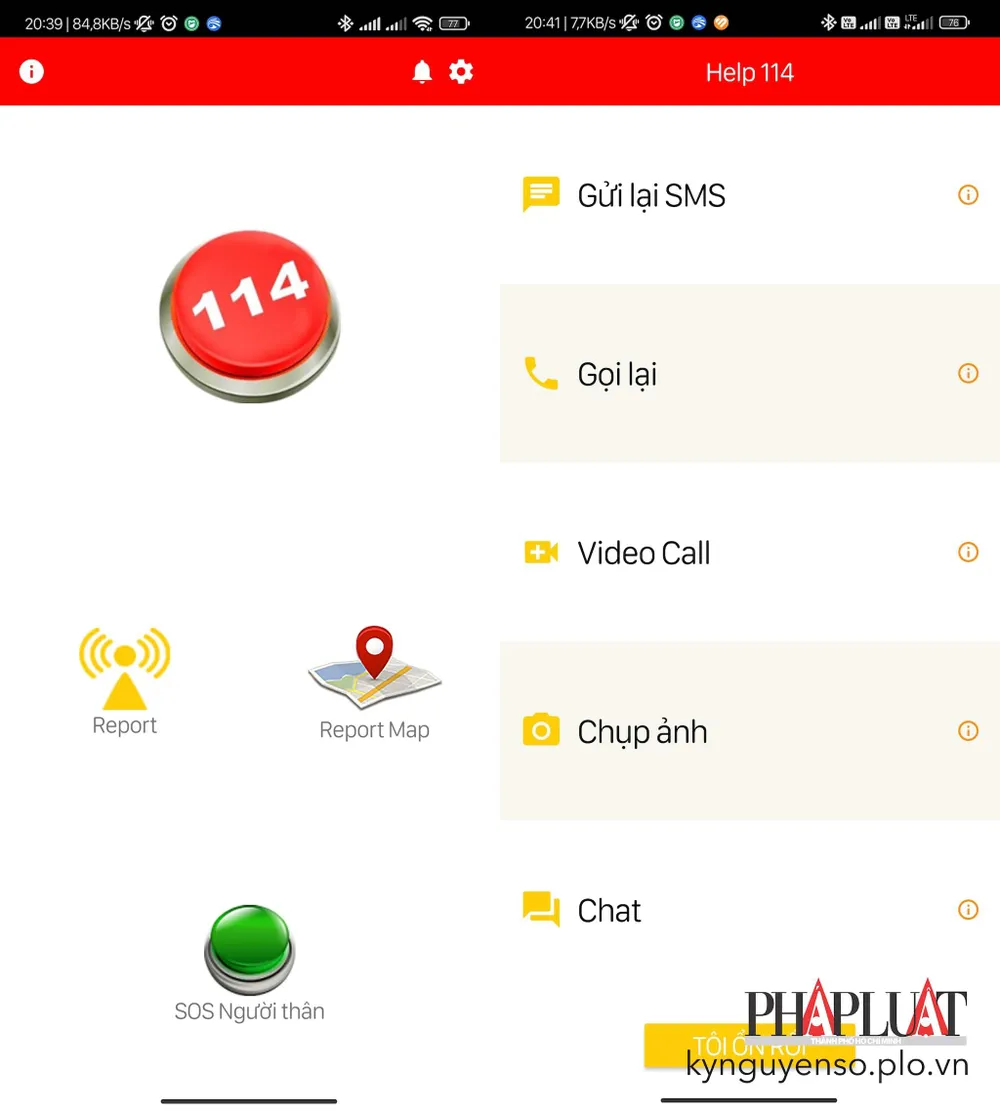 Giao diện chính của ứng dụng Help 114. Ảnh: MINH HOÀNG