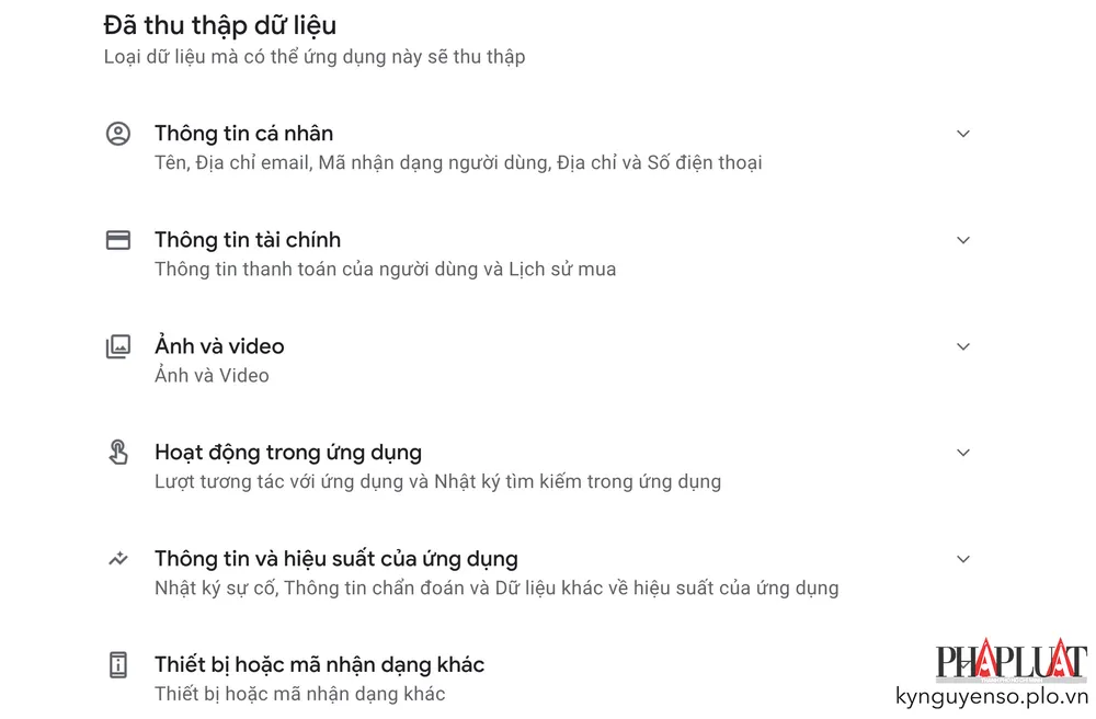 Những dữ liệu Temu thu thập. Ảnh: TIỂU MINH