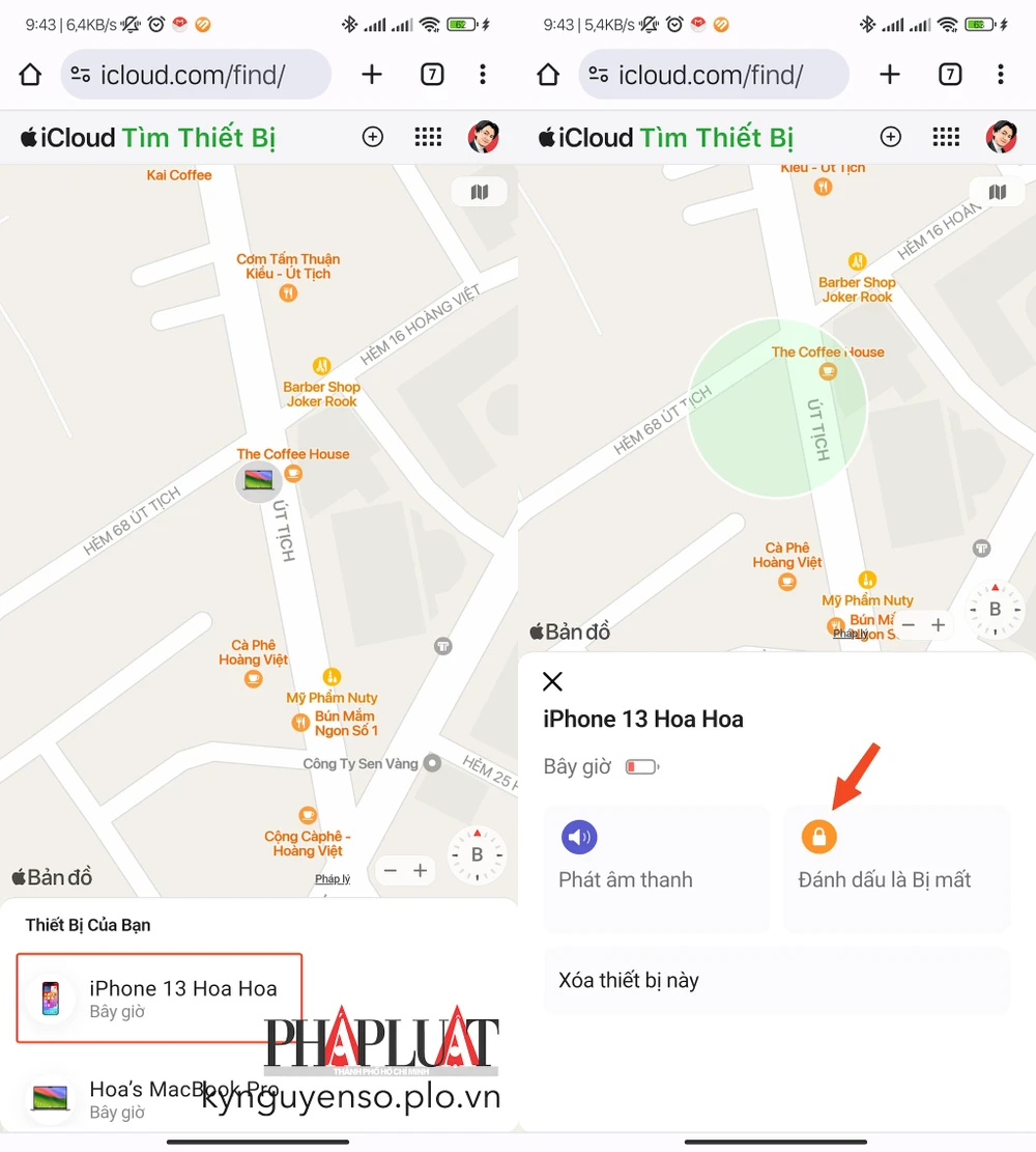 Xóa dữ liệu từ xa và thiết lập chế độ mất máy nếu xác định không thể lấy lại iPhone. Ảnh: MINH HOÀNG