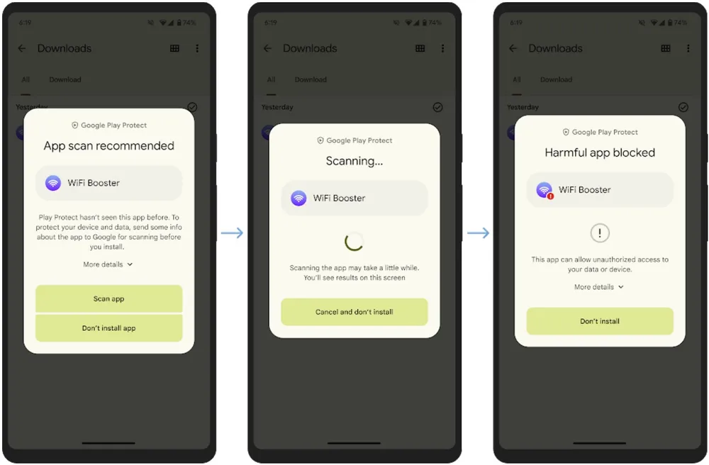 Google Play Protect hiển thị cảnh báo nguy hiểm. Ảnh: Google