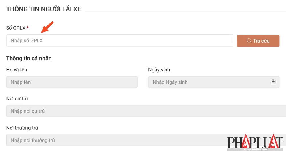 Nhập số GPLX tương ứng để lấy thông tin cá nhân. Ảnh: MINH HOÀNG