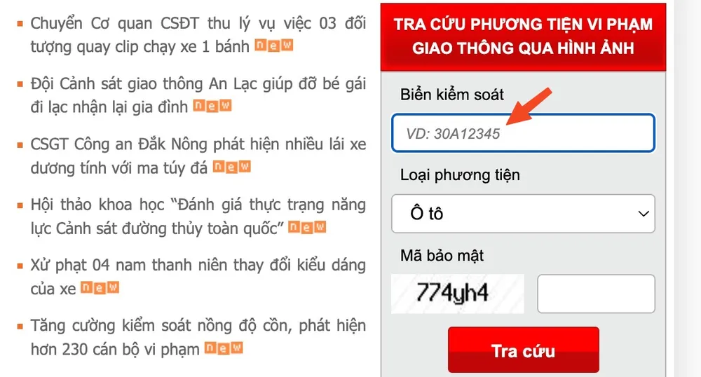 Cách kiểm tra phạt nguội tại TP.HCM thông qua website của Cục CSGT. Ảnh: TIỂU MINH Cách kiểm tra phạt nguội tại TP.HCM thông qua website của Cục CSGT. Ảnh: TIỂU MINH