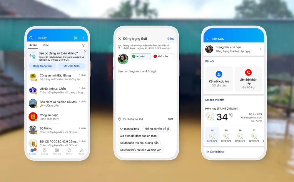 Người dân tại vùng lũ Hà Tĩnh, Quảng Bình có thể cập nhật tình hình hoặc gửi yêu cầu trợ giúp qua Zalo. Ảnh: Zalo