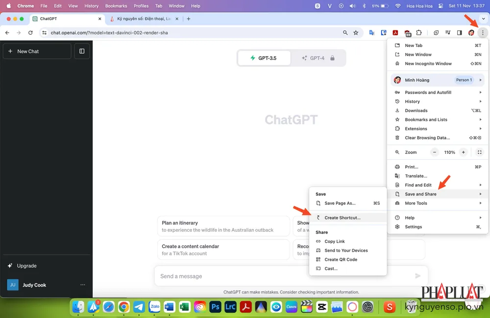 Mở ChatGPT trên trình duyệt Google Chrome. Ảnh: TIỂU MINH