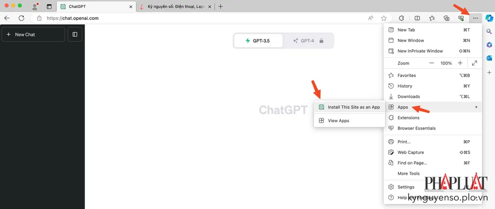 Mở ChatGPT trên trình duyệt Microsoft Edge. Ảnh: TIỂU MINH